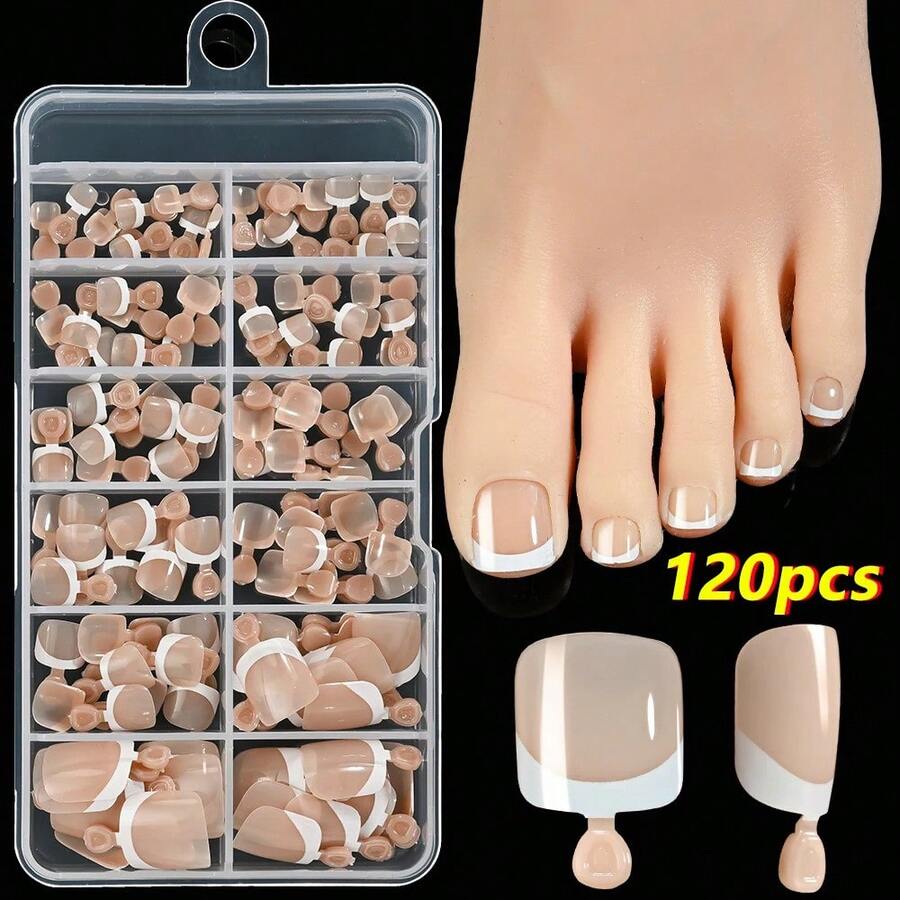 120-Piece French Manicure Set In 9 Colors, Short Square Style, Full Coverage Press-On Nails In Summer Pink And Glossy Brown. - Black - View 1