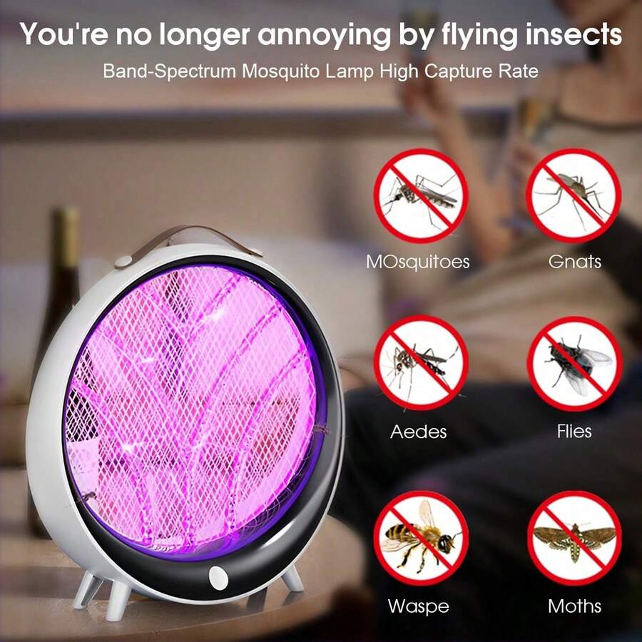 1pc Electric Mosquito Repellent Lamp, Indoor/Outdoor Portable Photocatalyst Mosquito Repellent Light, 2-In-1 Night Light Function, UV LED Insect Killer, Quiet Operation, Suitable For Yard, Camping - White - View 1