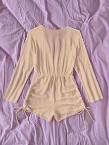 Swim Vcay Cubierta sólida de color para mujer con cuello en V profundo - Albaricoque - Ver 2