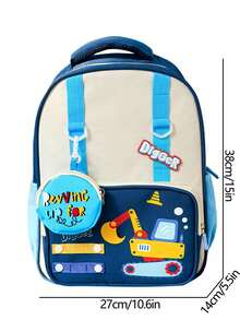 New Lightweight Comfortable Cute Tractor Print Student Sling Bag, Minimalist Multi-Function School Backpack - Blue - View 5