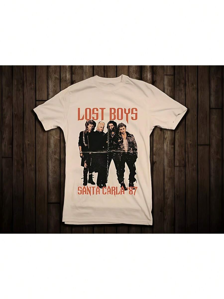 Camiseta de hombre con temática de vampiros de Lost Boys - 100% transpirable, corte holgado, cuello redondo, con diseño icónico de la serie de TV, lavable a máquina, adecuada para todas las estaciones, ropa casual para fans de la serie, moda casual urbana de hip hop, para uso diario, fitness, deportes, running. - Blanco - Ver 1