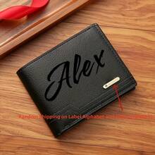 [Custom Service] Personalized Custom Letter Solid Color Men's Wallet, Black Fashion Foldable Card Holder, Casual Men's Coin Purse, Suitable For Husband, Bag Birthday Gift, Holiday Anniversary Gift - Black - View 3