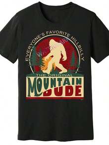 Camiseta para hombre "Everyone's Favorite Hillbilly" Sasquatch Mountain Dude - Algodón negro, manga corta, estilo casual con estampado gráfico vintage, camiseta casual de cuello redondo y manga corta, 100% algodón, ligeramente elástica, top de moda de verano, corte regular. - Blanco - Ver 6