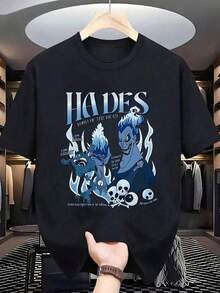 Men's Black Hades T-Shirt, Round Neck Short Sleeve, Fantasy Print Of Greek Gods, Casual Pop Culture, For Fans Of Mythology, Perfect For Everyday Wear And Conventions, Viral Fan Fashion, Men's Clothing, Couples, National Shipping, Gift For Men, Oversized Men's. - 黑色 - 查看 7