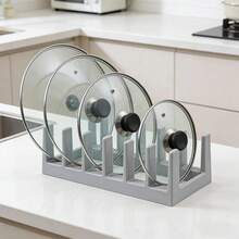 1 pieza Organizador de almacenamiento de tapa de olla de cocina multifuncional, tabla de cortar para encimera, accesorio de cocina de plástico ahorra espacio - Versión mejorada multicolor - Ver 7
