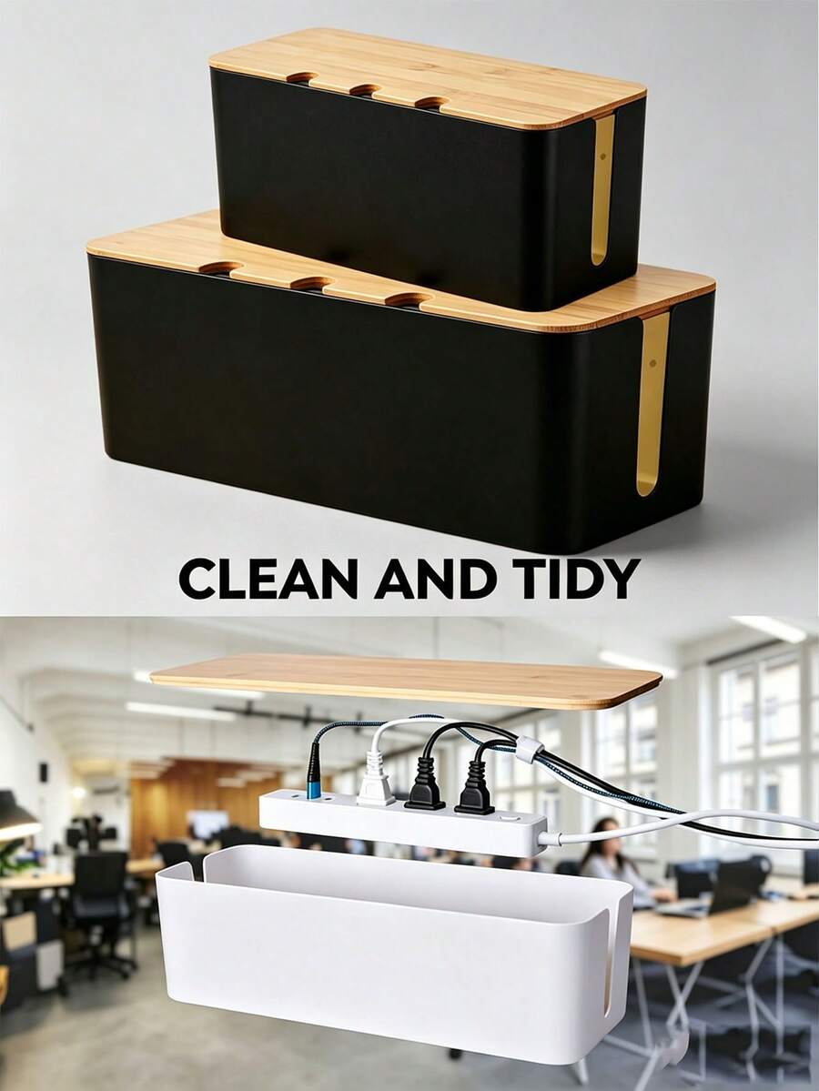1pc Creative Minimalist Cable Management Box, Wooden Grain Style Cord Organizer With Cover For Power Strips, Chargers, Cables - Desktop Outlet Organizer For Kitchen, Living Room, Bedroom, Office, Dining Room