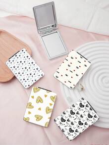 1PC Millennium Y2K Style Sweet Series Portable Makeup Mirror, Foldable Lightweight Ultra-Thin Convenient Durable PU Leather, Suitable For Various Occasions Travel Party Work School, Fits All Ages Universal - Multicolor - View 2