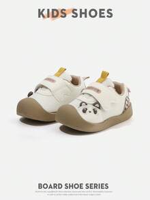 1 Pair Cartoon Animal Pattern Plaid Decorated Mesh & Synthetic Leather Round Toe Hook And Loop Toddler Shoes, Cute & Fun For Babies And Toddlers, Suitable For Daily Wear, Indoor And Outdoor Play [Please Select Size Based On Actual Cm Measurement] - Khaki - View 3