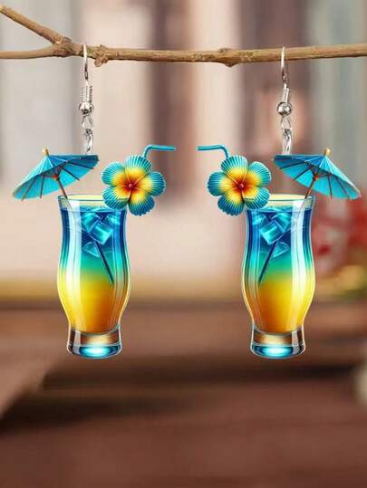 1 Đôi bông tai hình ly cocktail nhiệt đới bằng acrylic, thiết kế hai mặt nhiều màu sắc, phụ kiện thời trang dành cho nữ, phù hợp cho các dịp thường ngày và lễ hội.