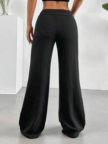 Pantalones de cintura alta sólidos con pierna recta y acampanada - Albaricoque - Ver 8
