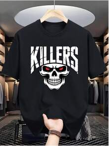 Men's Casual T-Shirt With Digital Print 2026 - Pure Cotton, Crew Neck, Short Sleeve, Urban Hip-Hop Style, European And American Summer Fashion, Sports T-Shirt - 黑色 - 查看 7