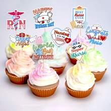 16 Peças Toppers de Cupcake em Papel com Tema de Enfermagem, Palitos Impressos de Enfermeira RN para Dia da Enfermagem, Dia da Enfermeira, Escola de Enfermagem, Formatura de Enfermeira, Decorações de Bolo para Festa de Aniversário - Visão 4
