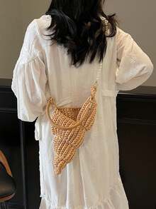 Hand-Woven Seashell Wallet - Crossbody Backpack Style, With Pearl Chain, Bohemian Style Pearl Chain Shoulder Strap, Women's Holiday Beach Accessory - Neon - View 7