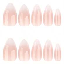 24pcs Medium Almond Shaped Artificial Nails Set, Natural Nude Pink Gradient To White, Glossy Finish Fake Nails, Reusable And Easy To Apply, Perfect For Daily/Office/Party Wear - Baby Pink - View 5