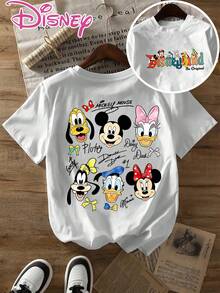 Disney Licensed, Best-Selling Women's Print: Minnie Mouse Head, Diamond Sparkle, Bow, Fashionable And Cute Printed Short-Sleeved Crew Neck T-Shirt. Crew Neck, Casual, Comfortable, Stylish, And Versatile, Suitable For Spring, Summer, And Autumn. Optimistic Design, Elastic Fabric. - trắng - Xem 1