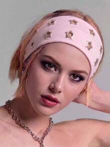 1 chiếc băng đô phong cách Punk Gothic thời trang, mềm, chống trượt, co giãn, thiết kế rỗng, phù hợp cho đi biển, tập yoga, thể thao và mặc thường ngày - Ngôi sao màu hồng - Xem 3