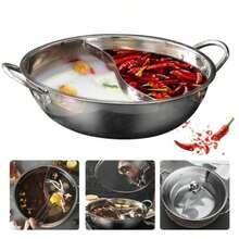 TFCFL 1 Pcs 5L/1.32gal Double-Flavor Hot Pot,12.6x2.95inches Silver Hot Pot With Divider,Stainless Steel Shabu Dual Sided W/ S-Type Separator+Lid-Gift For Family, Friends, Birthdays, Spring, Summer, Mother's Day, Boyfriend, Girlfriend - View 2