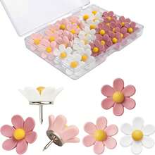 30 Pcs Flowers Decorative Push Pins, 3 Colors Cute Thumb Tacks For Cork Board Bulletin Board Photos Wall Office School Supplies - Pink - View 8