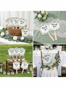 10pcs Wedding Appreciation Hand Fans - Green Leaf Bow Style - Party And Business Creative PaperFans - Multicolor - View 10