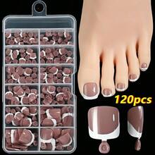 120-Piece French Manicure Set In 9 Colors, Short Square Style, Full Coverage Press-On Nails In Summer Pink And Glossy Brown. - 黑與白 - 查看 12