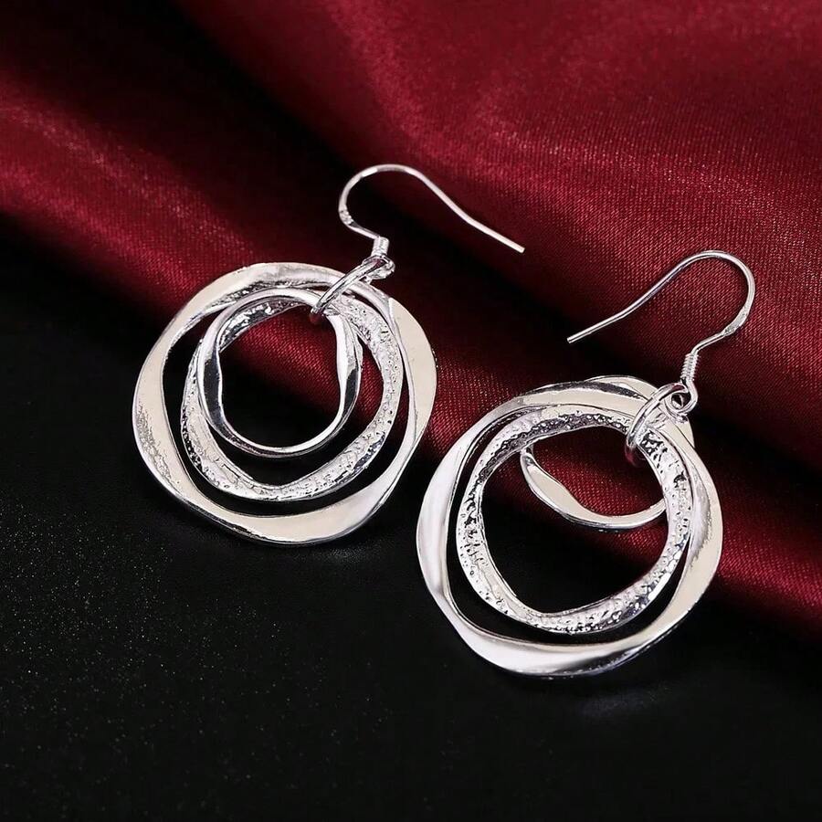 925 Sterling Silver Round Earrings, Elegant Dangle Earrings For Wedding Promises, Fine Hoop Earrings, Simple And High Quality, Versatile For Women. - 粉紅色1 - 查看 1