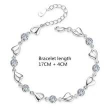 Korean Sterling Silver 925 Heart Shaped Crystal Necklace And Bracelet Set For Women, Vintage Party Jewelry, High-End Gift. - 銀色 05 - 查看 10