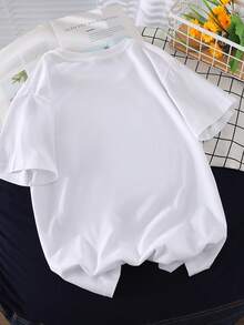 Nueva camiseta% algodón, lavable aáquina, adecuada para primavera, verano y otoño, estilo casual, ajuste cómodo, diseño moderno, versátil para uso diario, tela suave, estilo a. - Blanco - Ver 2