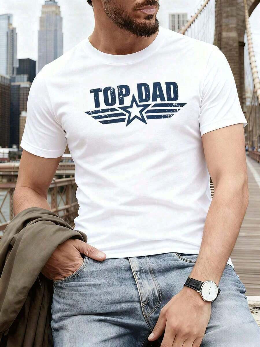 Top Dad 2026 Graphic Tee Made Of Quality Fabric, Urban-Hop Style, Comfortable, Durable, With An Artistic Print. Men's Summer Outfit, Short-Sleeved Tee. - White - View 1