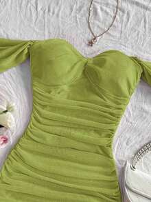 MEXSoleia Vestido ajustado sin tirantes con hombros descubiertos y malla de punto para vacacionesMEX YBL5 - Marrón - Ver 9