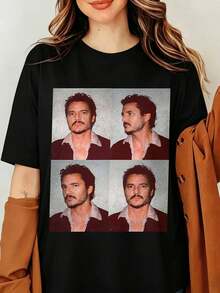 Pedro Pascal Mugshot Graphic T-Shirt, The Last Of Us Mandalorian Joel Miller Actor Retro Photo Portrait Funny Movie Merch, Vintage 90s Style Pedro Pascal Sweatshirt, Pedro Pascal Daddy Tribute T-Shirt, Gift For Her, Pedro Pascal Shirt Narcos, Pedro Pascal Meme - 黑色 - 查看 1