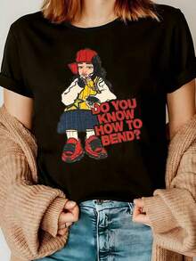 Camisetas de Mujer LZ24120213 con Diseño de Cantante de Dibujos Animados, Perfectas para Primavera y Verano con Mangas Cortas. Esta camiseta deportiva informal es ideal para el uso diario, con un diseño moderno que presenta letras y flores en relieve, lo que la convierte en una opción muy popular en . - Blanco - Ver 7