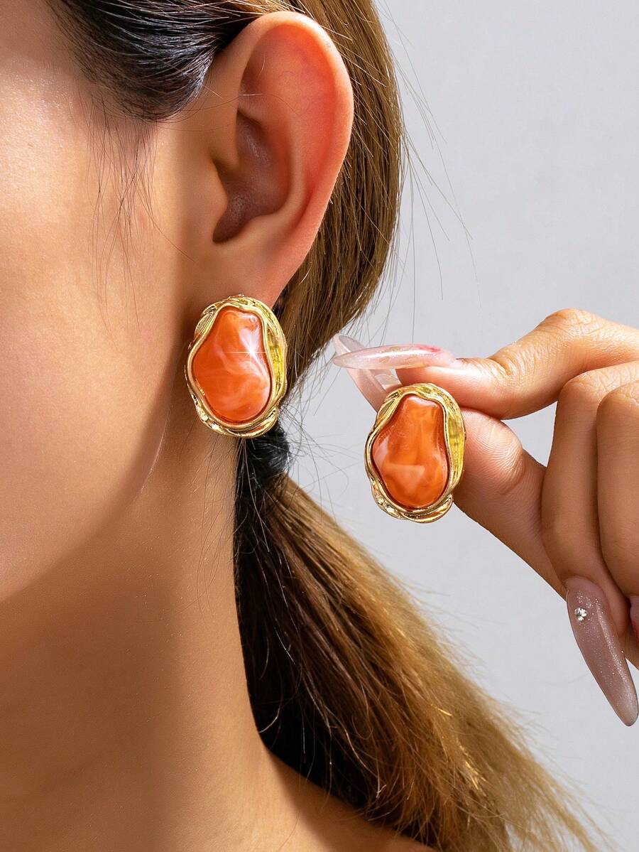 1 Đôi bông tai mặt dây chuyền ngọc trai cổ điển không đều, kiểu dáng thanh lịch dành cho nữ. - trái cam - Xem 1