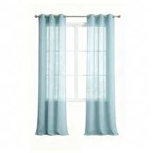 Semi-Sheer Curtains With Grommets For Installation On Standard Rods. The Fine, Airy Fabric Lets In Soft Light, Protects Privacy, And Complements A Variety Of Decorating Styles In Bedrooms And Living Rooms. - 湖藍色 - 查看 5