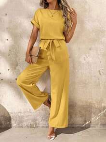 Clasi Pantalones de peto casuales de unicolor y plisados para uso diario de mujer - Amarillo - Ver 8