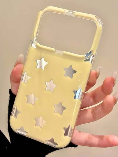 Ốp lưng điện thoại màu vàng kem và bạc ánh gương dễ thương, tương thích với iPhone 17 Pro Max, 17Pro, 17, 16 Pro Max, 16Pro, 16, 15 Pro Max, 15Pro, 15, bảo vệ toàn màn hình.