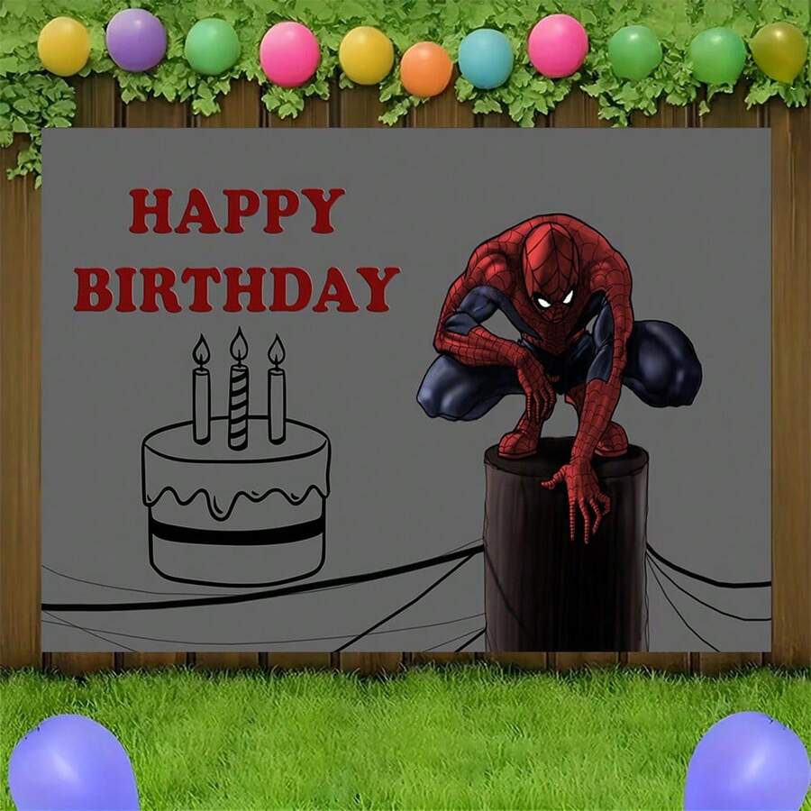 2pcs Marvel Spider-Man Birthday Backdrop Superhero Happy Birthday Party Banner Outdoor Garden Yard Grass Photography Background Wall Hanging Decoration Theme Party Photo Booth Props Studio Backdrop For Fans Celebrations Indoor Room Decor - Nhiều màu - Xem 1