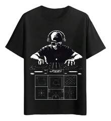 DJ T-Shirts With Headphones And Mixing Equipment - Black - View 6