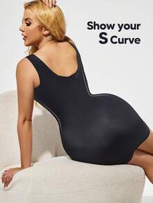 1pc Women Shapewear Slip Dress With Adjustable Straps - Black - View 6