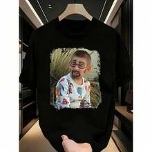 Unisex Short-Sleeved T-Shirt With Robot Print, Basic Loose Fit, Ideal For Everyday Wear - 黑色 - 查看 7