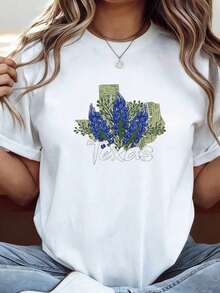 Fashionable Casual T-Shirt With Texas Wildflower And Spring Design - White 1 - View 1