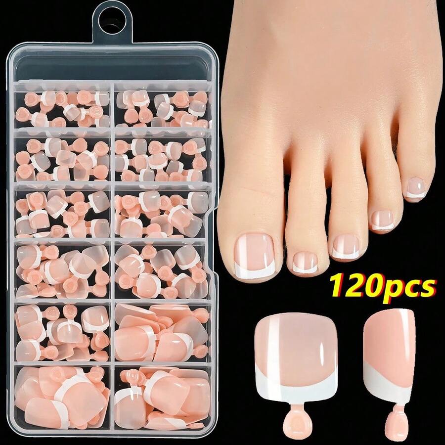 120-Piece French Manicure Set In 9 Colors, Short Square Style, Full Coverage Press-On Nails In Summer Pink And Glossy Brown. - Army Green - View 1