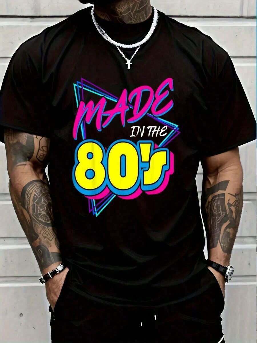 100% Cotton, Made In The 80s, 80s Retro, Vintage 80s Music T-Shirt, Graphic Tee For Men And Women, Fashion Casual T-Shirts - 黑色 - 查看 1