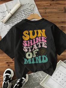 Short-Sleeved T-Shirt With Round Neck, % Cotton [Double-Sided Print], Vibrant Style With Shine Letter Print, Suitable For All Seasons, Can Be Worn As A Base Layer In Spring And Autumn Or Alone In Summer, Unisex Style,  Thick Cotton Cityboy Style Top. - 黑色 - 查看 3
