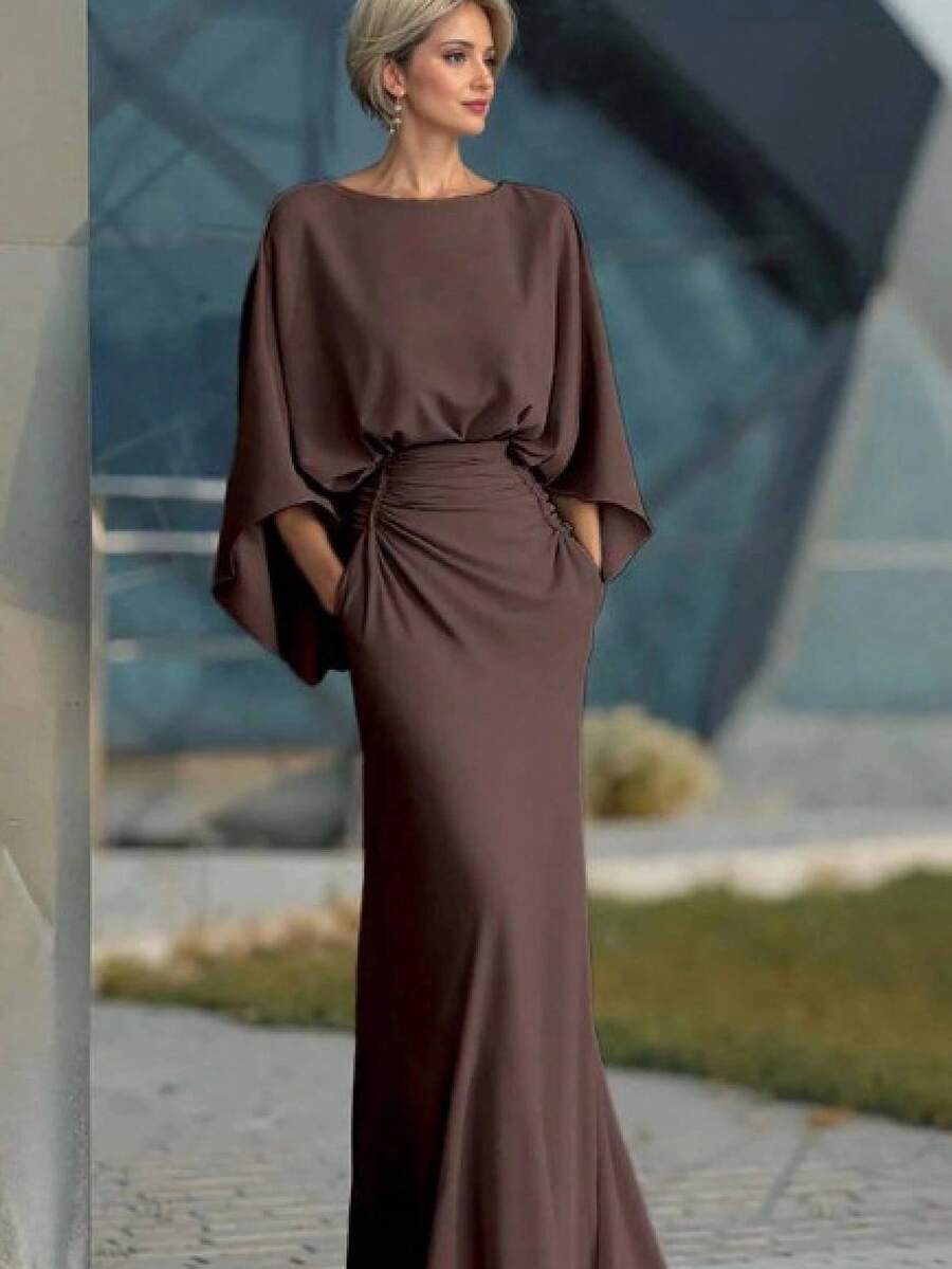 Women's 2026 European And American Style Backless Pleated Maxi Dress, Fitted And Elegant. - 咖啡色 - 查看 1