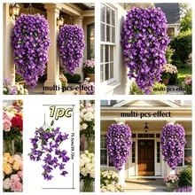 29.72 Inch Large Purple Hydrangea, Realistic Purple Hydrangea And Green Leaves - Suitable For Various Party Themes, Outdoor Decoration Artificial Flowers, Easy To Hang And Store, Space-Saving, Suitable For Hotel/Office/Home Party Decoration, All-Season Evergreen Artificial Flower Soft Decoration - No Flower Pot Included, Suitable For Various Holidays - Multicolor - View 12