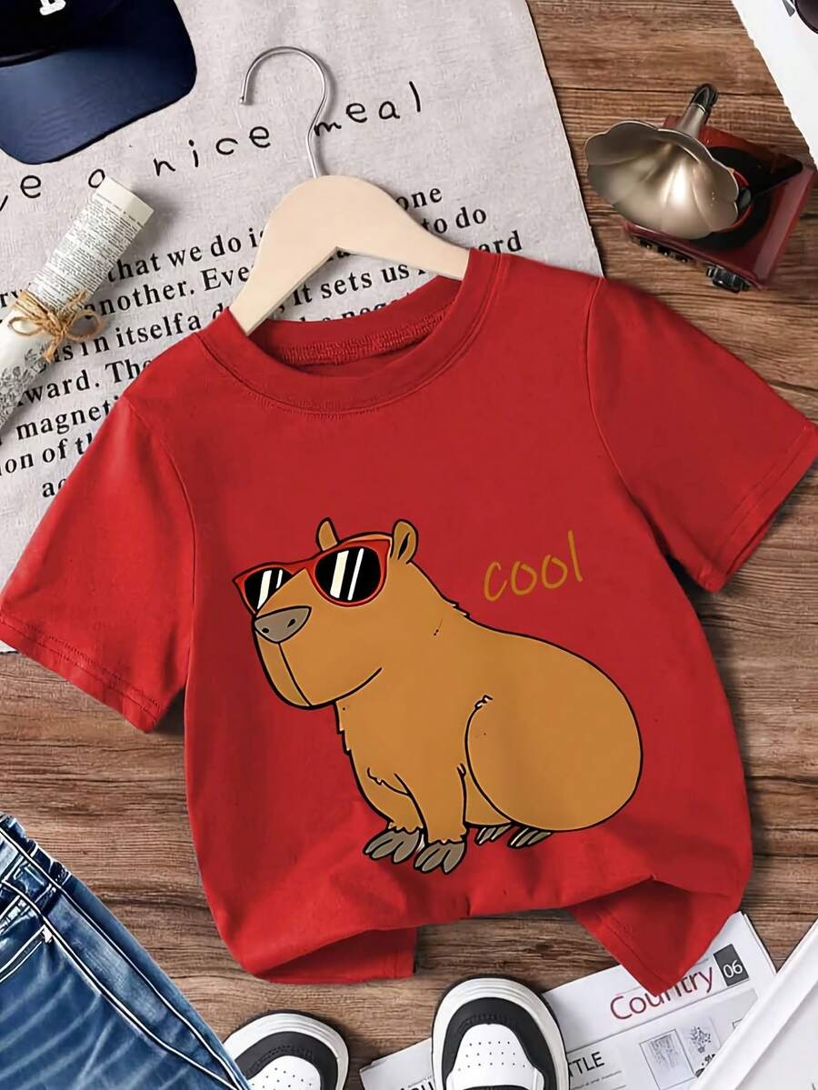 Short-Sleeved T-Shirt, 95% Cotton - Soft And Breathable, Ideal For Casual Summer Wear And Outdoor Sports, With A Loose-Fitting Round Neck, Printed T-Shirt Suitable For Spring, Summer And Autumn - Comfortable T-Shirts For Everyday Wear. - 紅色 - 查看 1