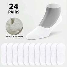 24 Pairs Unisex Solid Invisible Socks – No-Show Breathable Liner Socks UK  6-11 - White - View 3