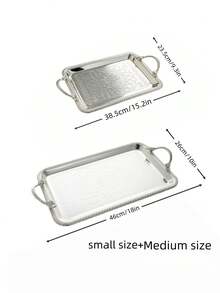 ALMAMARA 1,2,3pcs Luxury Silver-Plated Iron Embossed Islamic Pattern Rectangular Tray, With High-End Twisted Rope Edge And Woven Handle, Elegant Multi-Purpose Tea Tray, Coffee Tray, Suitable For Party, Wedding, High-End Home Decor And Daily Use - Multicolor - View 9