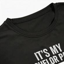 Short-Sleeved T-Shirt With Bachelor Party Print, Ideal For Wearing To Parties, Events, The Beach, Nights Out At Bars, Regular Fit, Casual Style, Comfortable And Breathable. - 黑色 - 查看 3