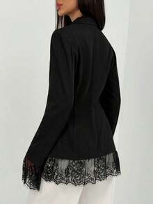 AYYAloruh Blazer de manga larga con cuello en V profundo, parche de encaje, estilo minimalista para oficina y transporteAYY - Negro - Ver 7